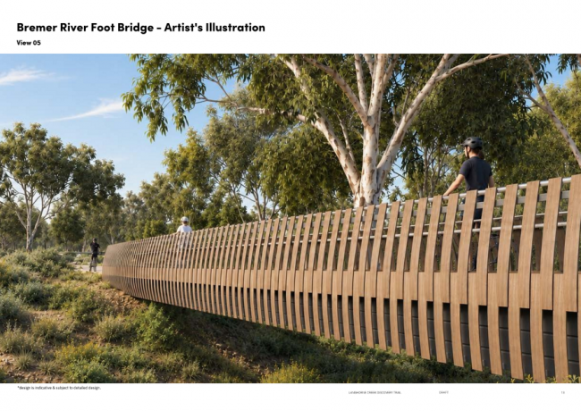 New Pedestrian Footbridge over Bremer River with materials resembling wine barrel struts.