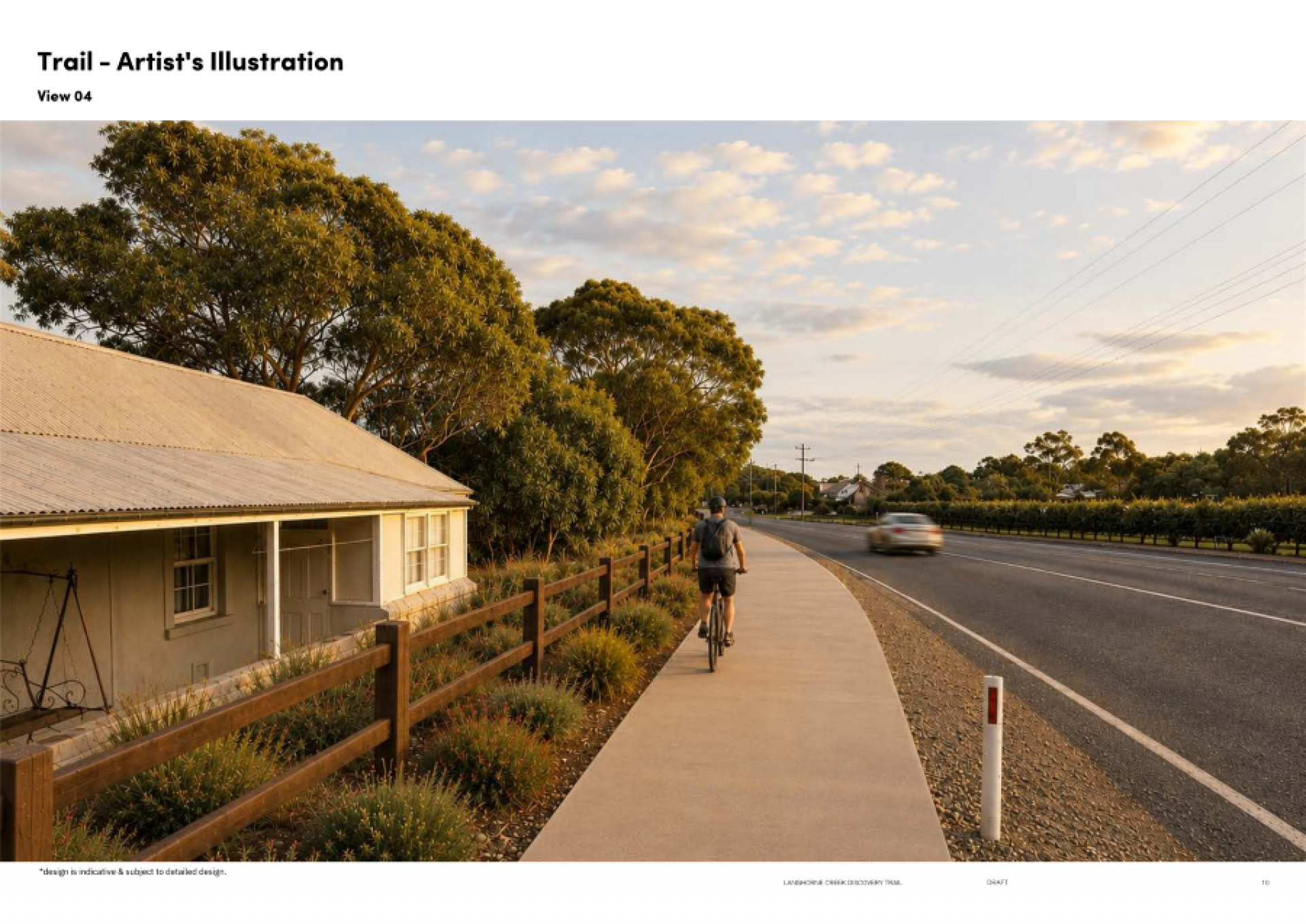 Back view of cyclist travelling past house near Bridge Road bridge.