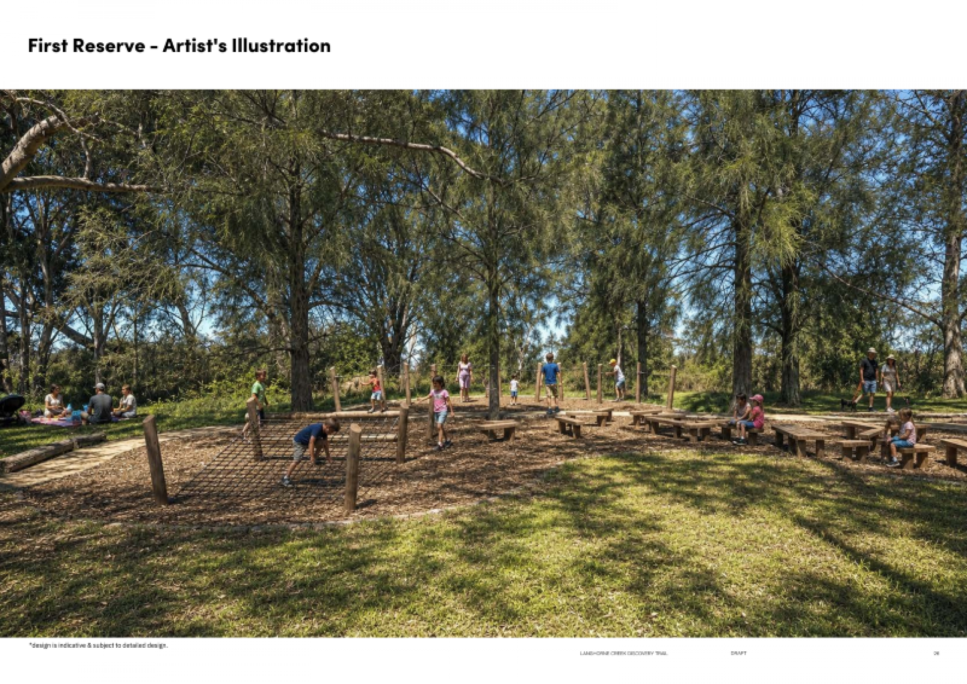 Children playing on climbing equipment in Sheoak Forest Playspace in First Reserve.