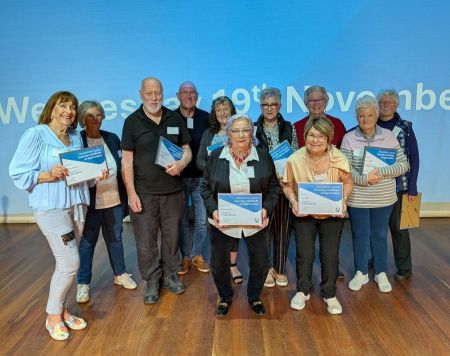 Certificates of Appreciation were presented to Dianne Altman, left, Sharon  Pankhurst, Anthony Presgrave, Jeffrey Collins, Denise Commons, Libby Wall, Lyn  Kearvell, Penny Bell, Caroline Margaret, front Vickie Hanks and Julie Hall.
