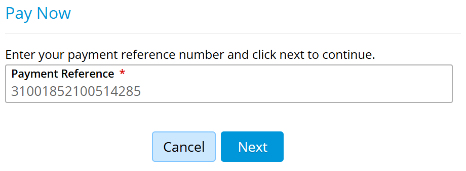 Payment Reference Prompt in the Pay Now Portal