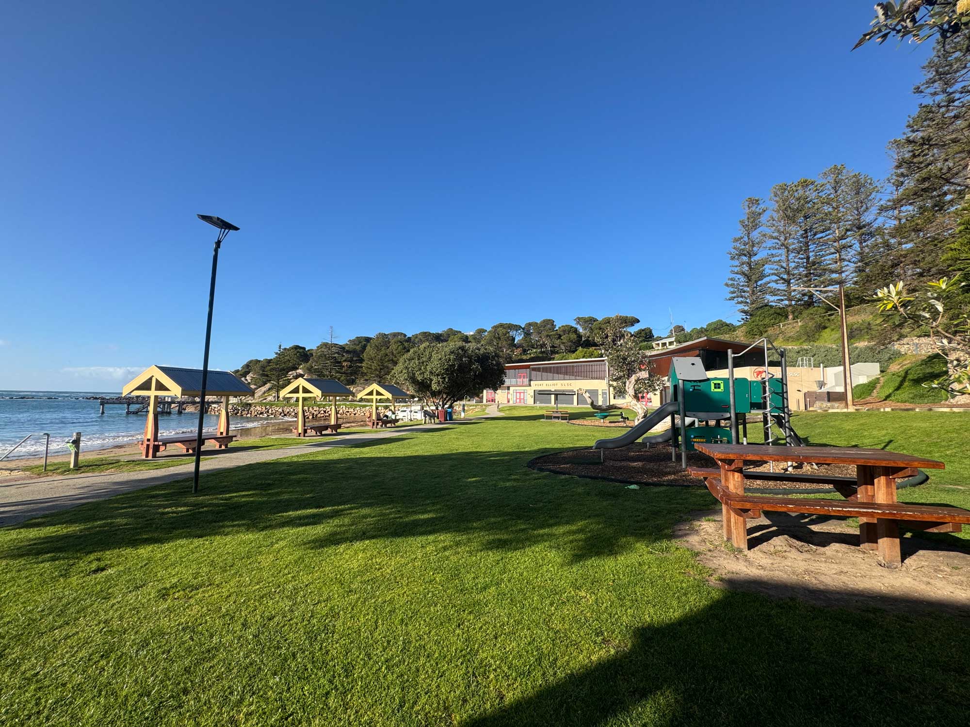 Horseshoe Bay Reserve playground, shelters and bench seating
