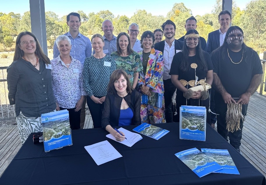 Group photo of parliamentary members, council staff and First Nations Representatives to launch the Regional Climate Action Plan 2025-2030